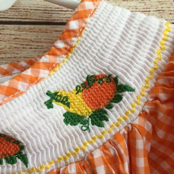 LIL CACTUS SMOCKED DRESS IN ORANGE AND WHITE GINGHAM - Picture 3 of 5